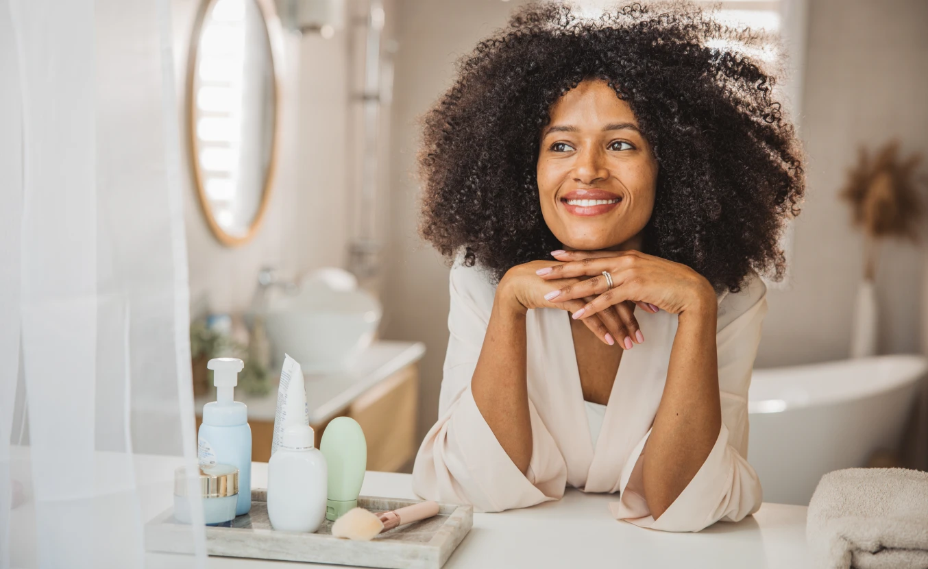 Woman smiling in bathroom